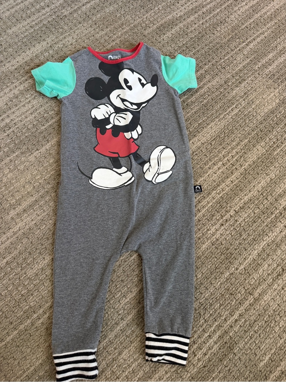 Disney Mickey Mouse Grey & Mint Kids One-Piece RAGS 18/24mo